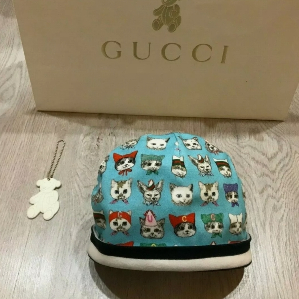 Gucci Baby Hat size L (50) aqua Blue Green Beautiful cats gucci lover